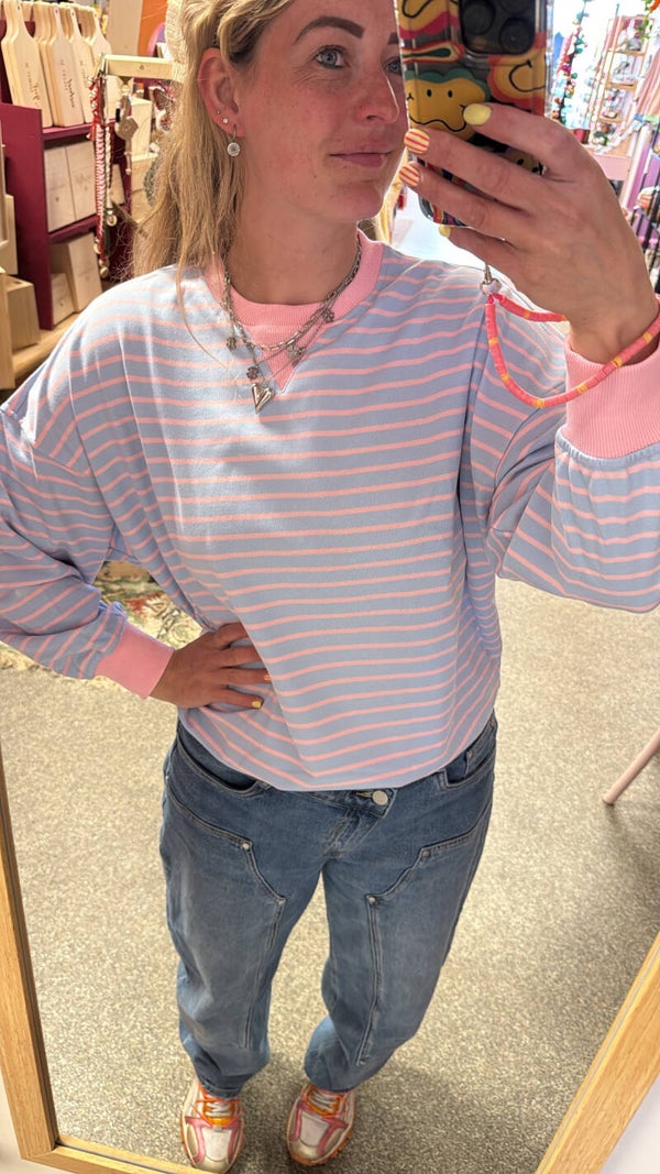 Sweater streep Azzurro - lichtblauw/roze