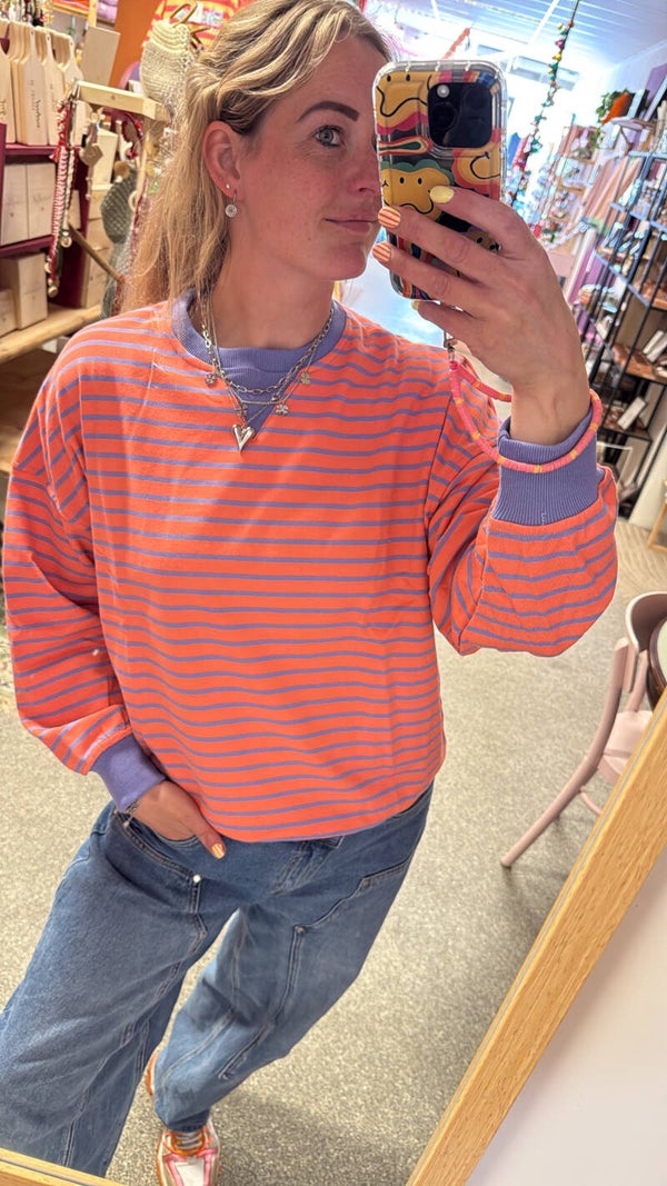 Sweater streep Azzurro - Koraal/lavendel
