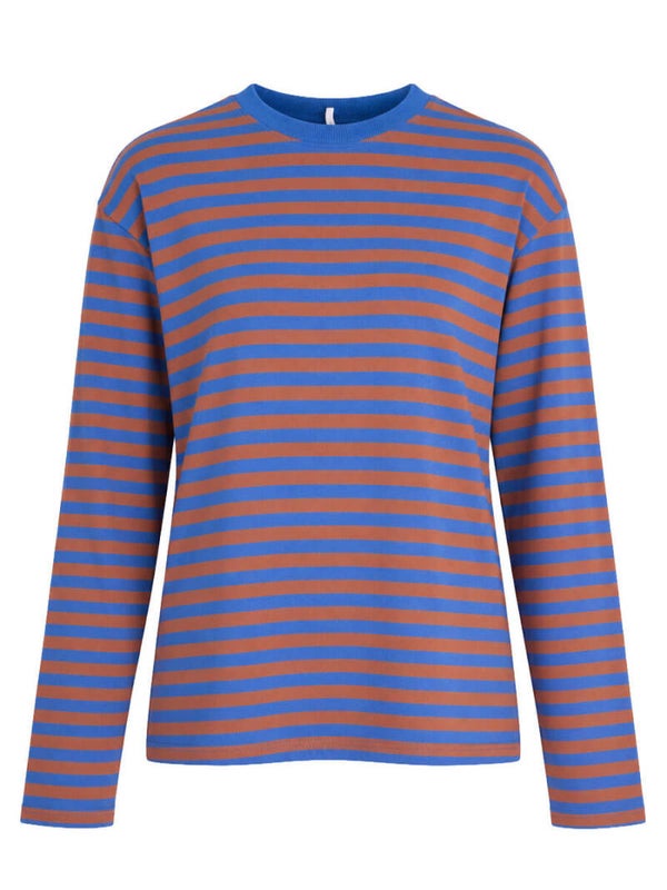 Longsleeve streep blauw/bruin