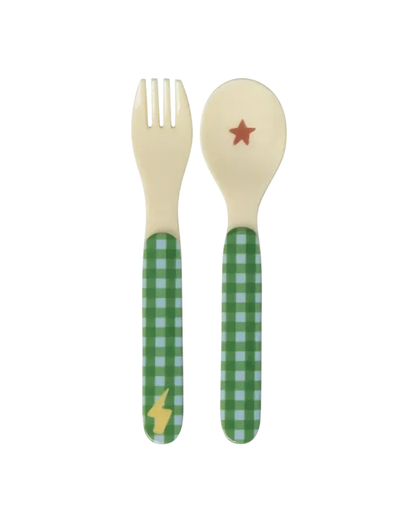 Baby lepel en vork - Groen - Hero print