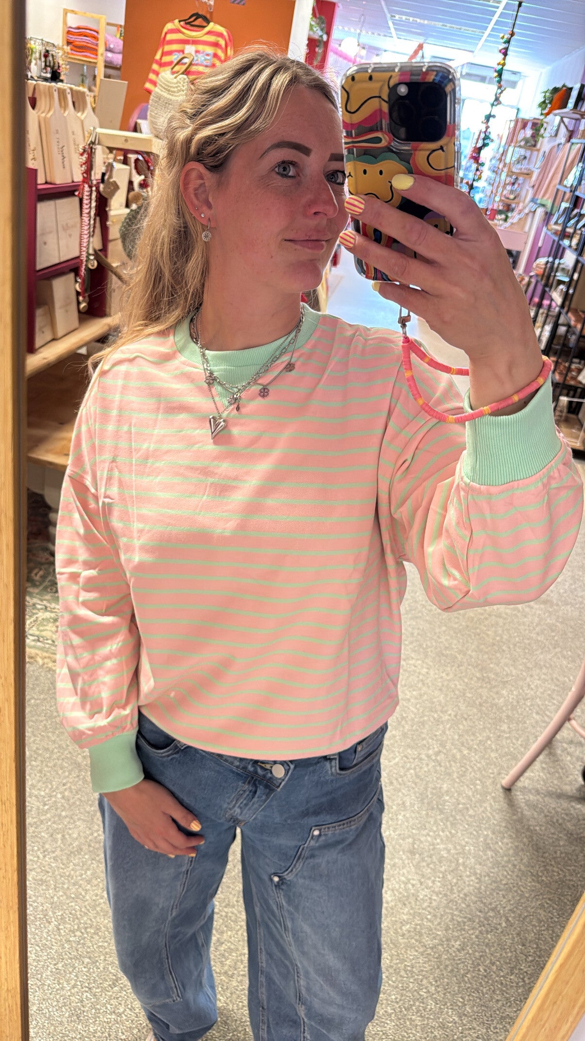 Sweater streep Azzurro - lichtroze/mint