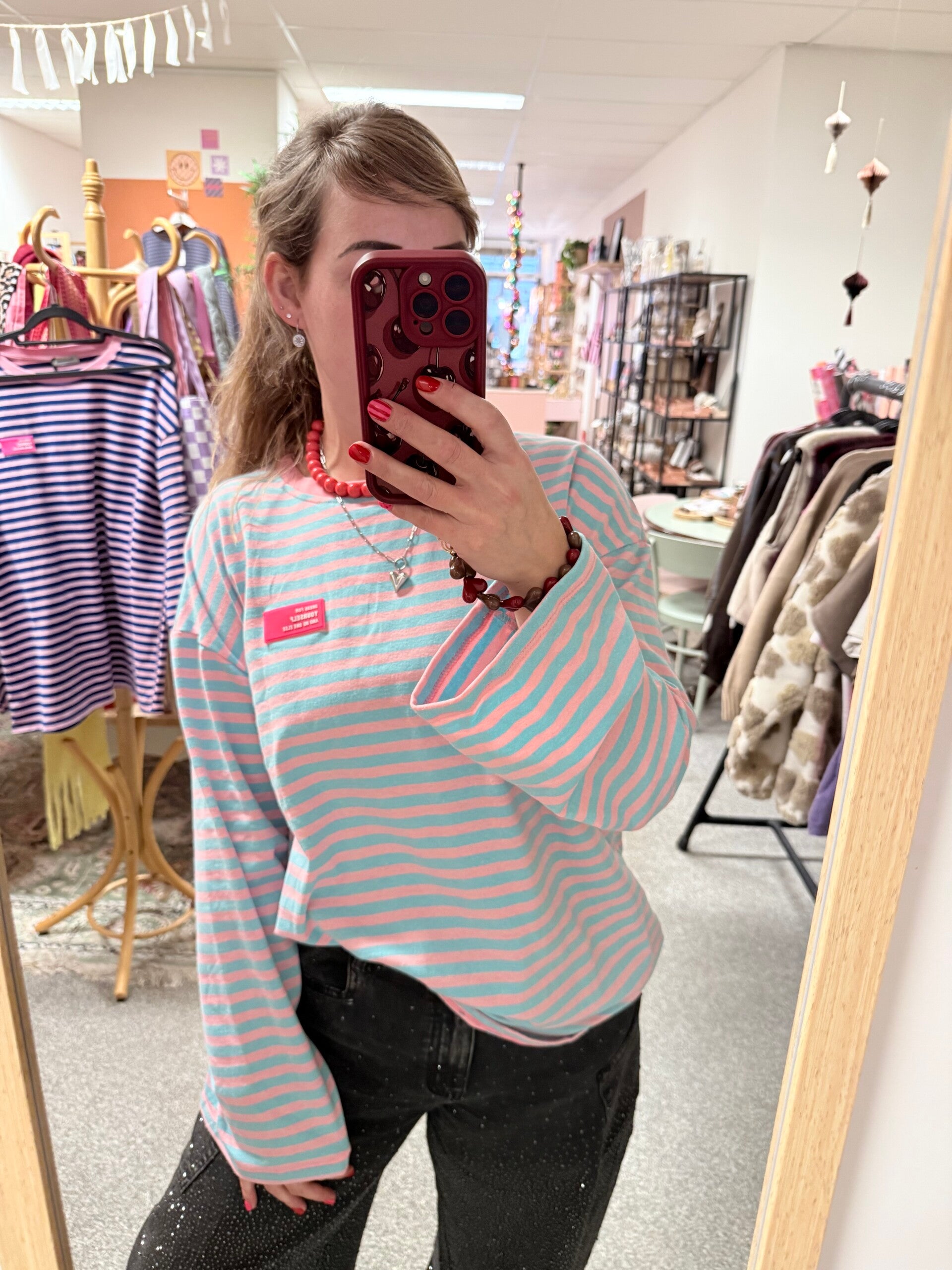 Longsleeve roze/lichtblauw