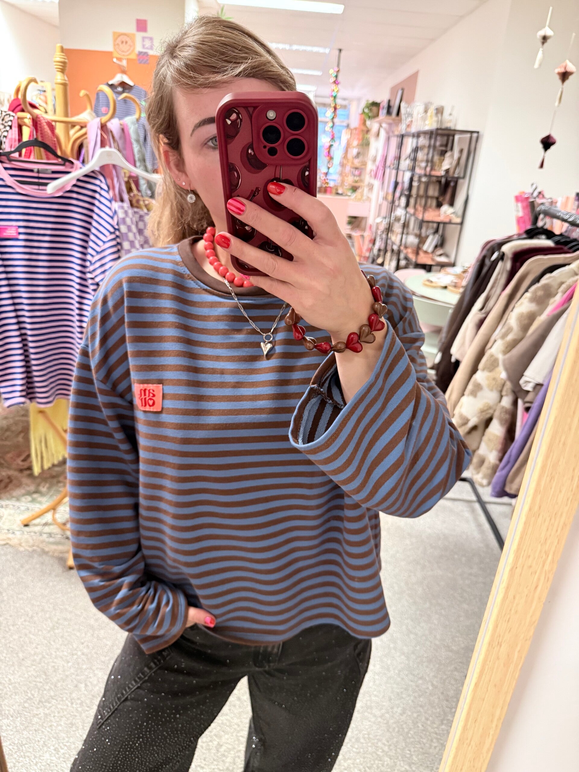 Longsleeve bruin/blauw