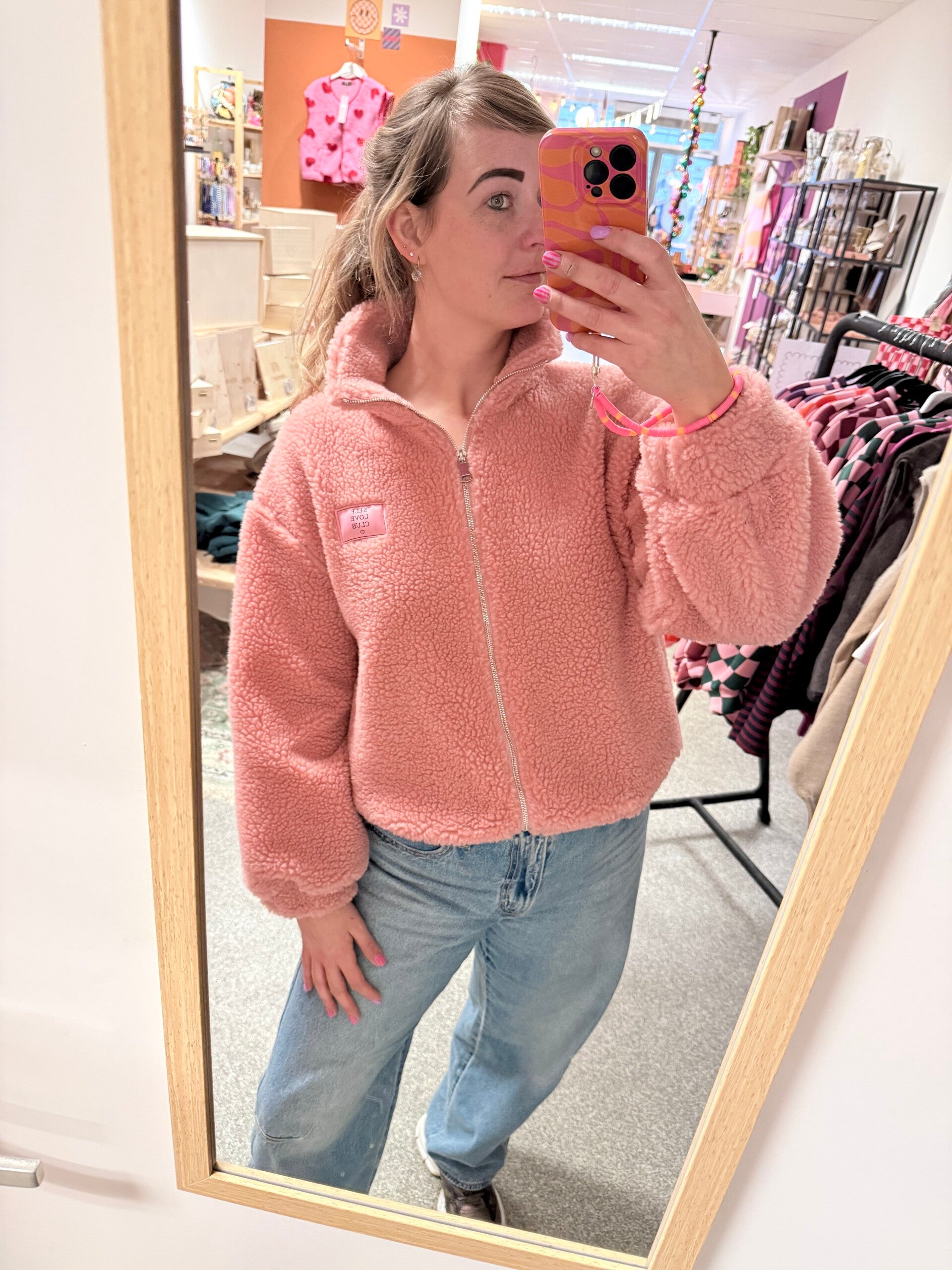 Teddy jasje oud-roze