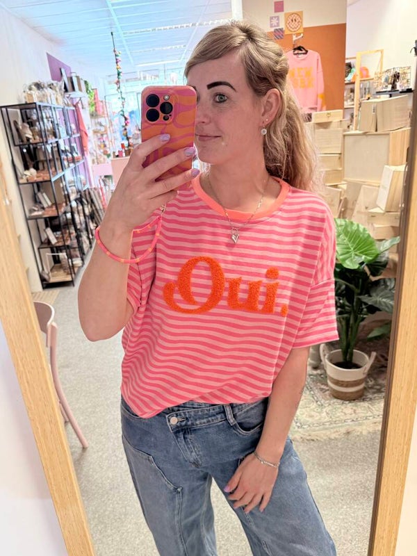 Oui streep shirt roze/neon