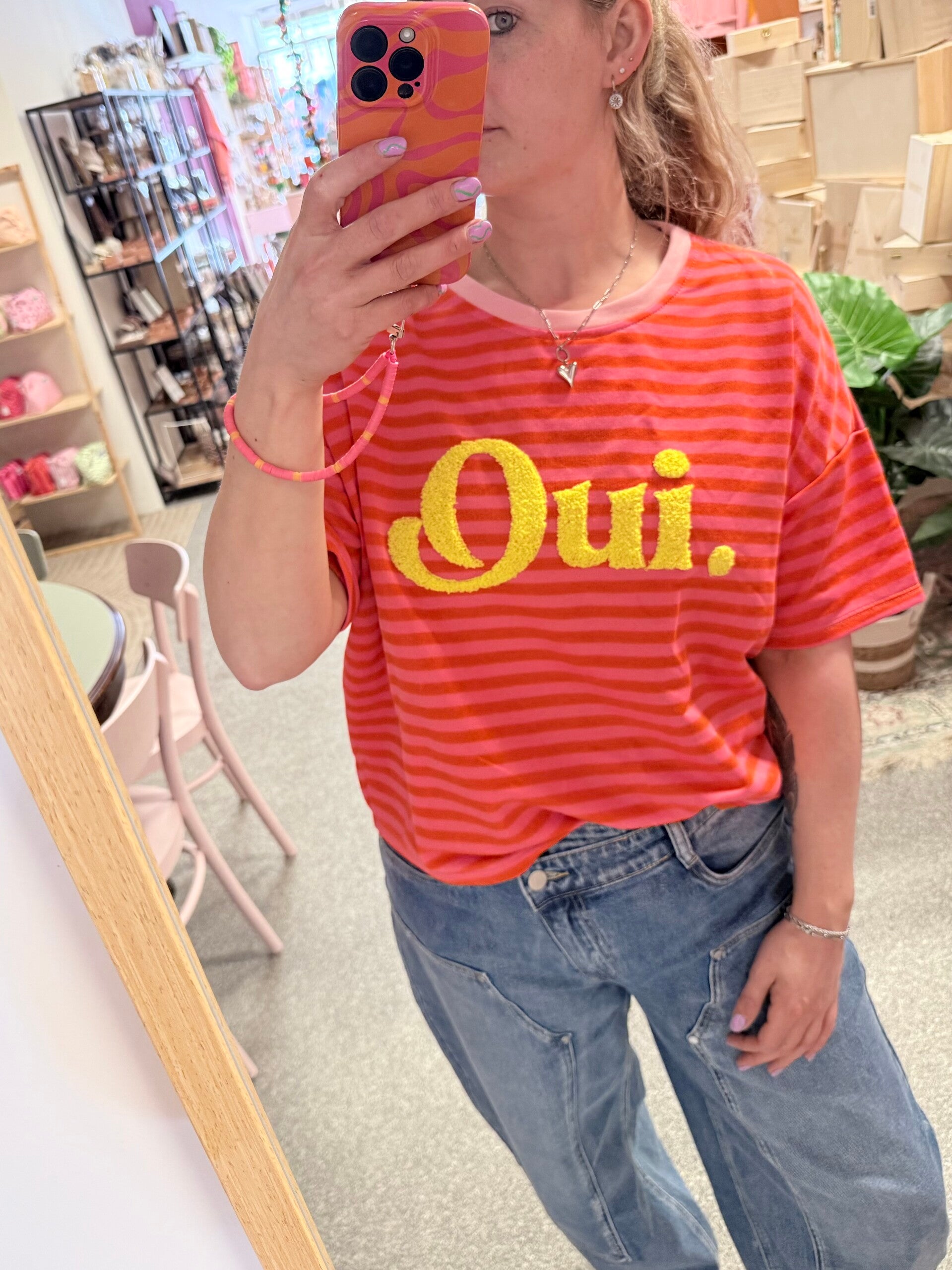 Oui streep shirt oranje/paars