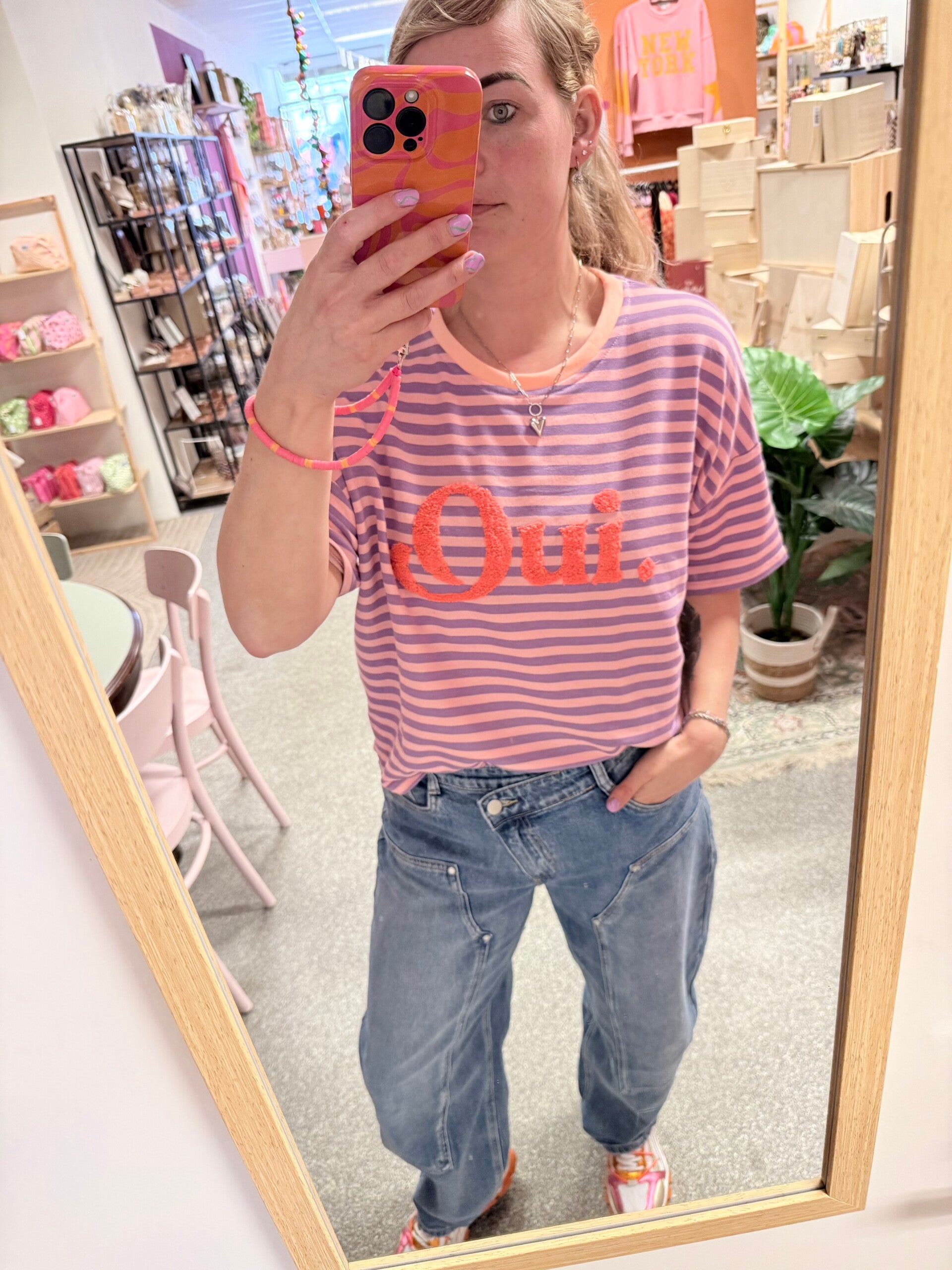 Oui streep shirt lila