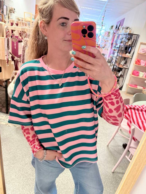 T-shirt streep roze/groen