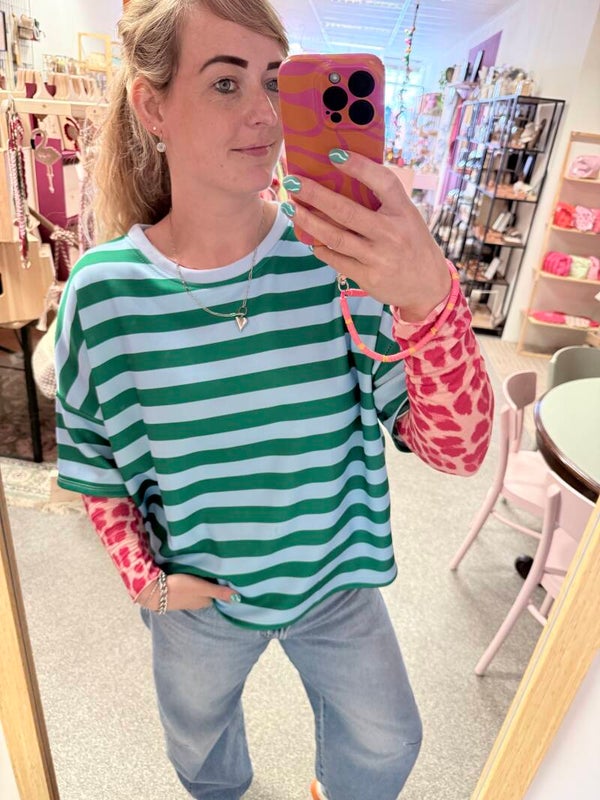 T-shirt streep groen/blauw