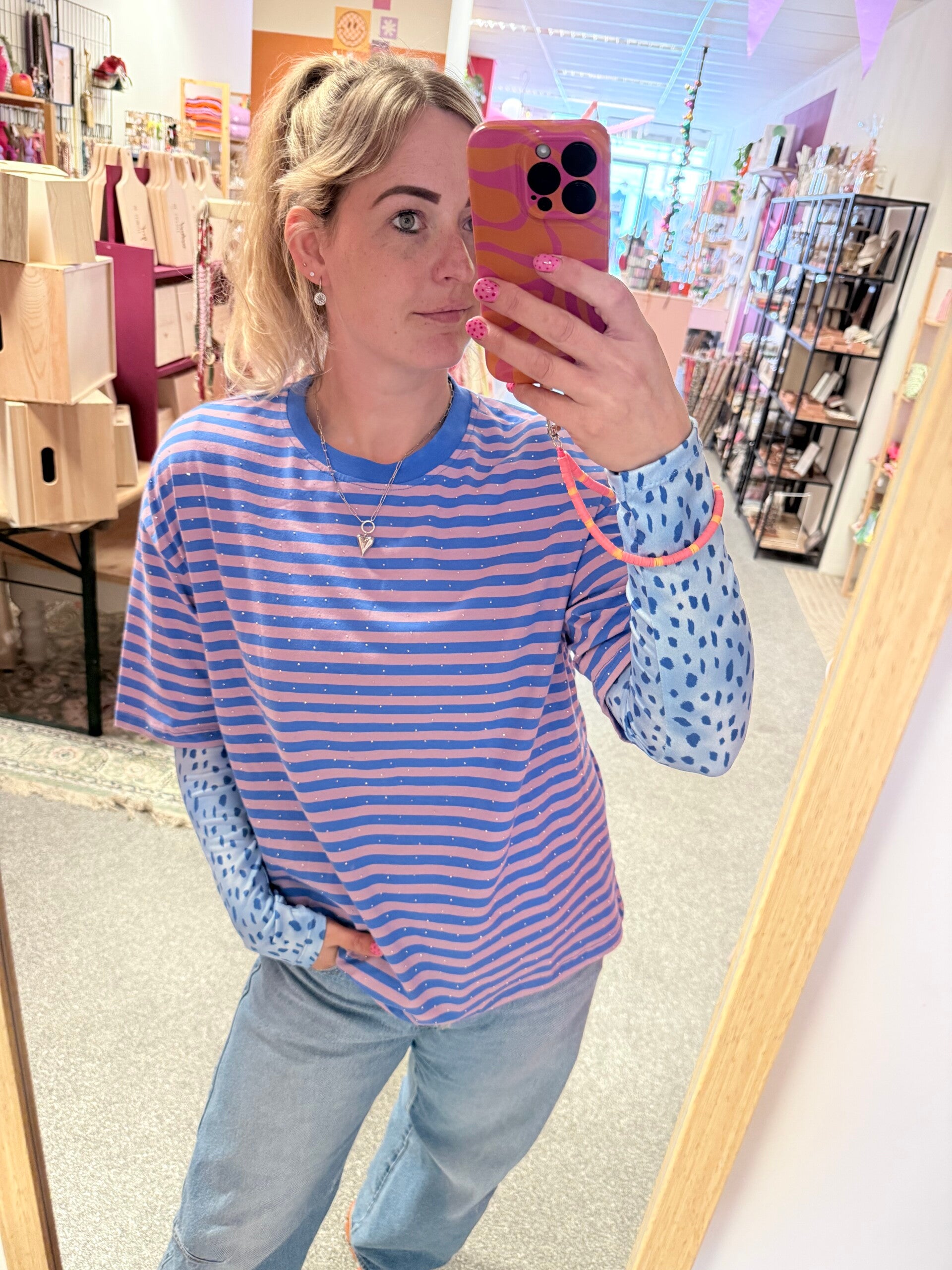 Glitter streep shirt lila/blauw