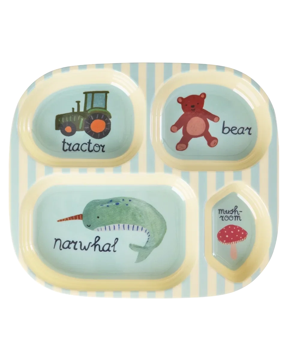 Kinderbord met 4 compartimenten - blauw - ABC print