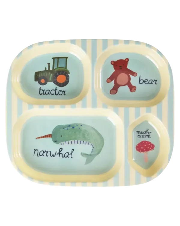 Kinderbord met 4 compartimenten - blauw - ABC print
