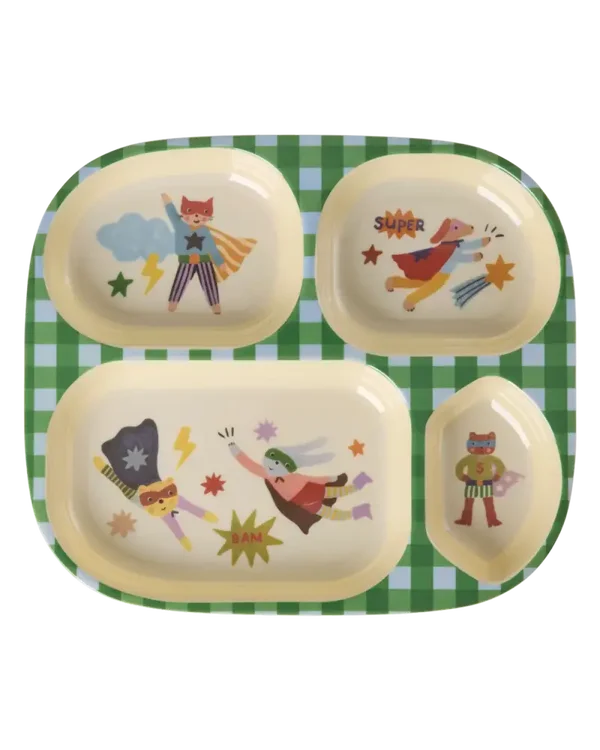 Kinderbord met 4 compartimenten - Groen - Hero print