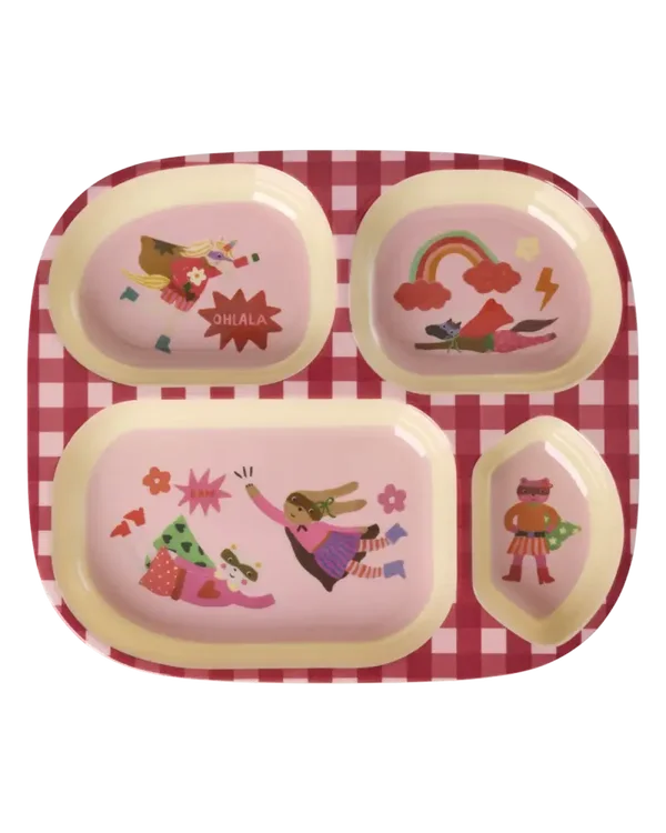 Kinderbord met 4 compartimenten - Roze - Hero print