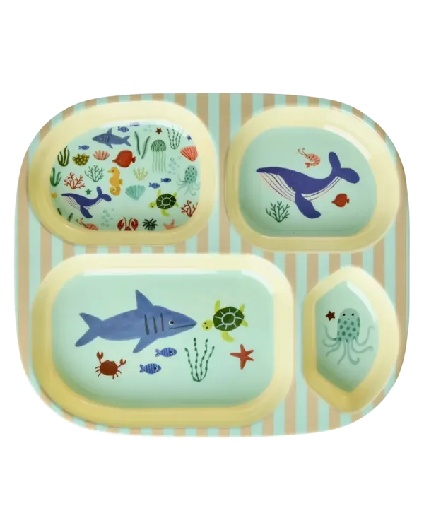 Kinderbord met 4 compartimenten - Blauw - Ocean print