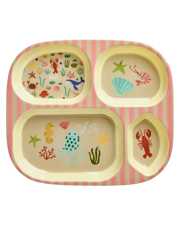 Kinderbord met 4 compartimenten - Koraal - Ocean print