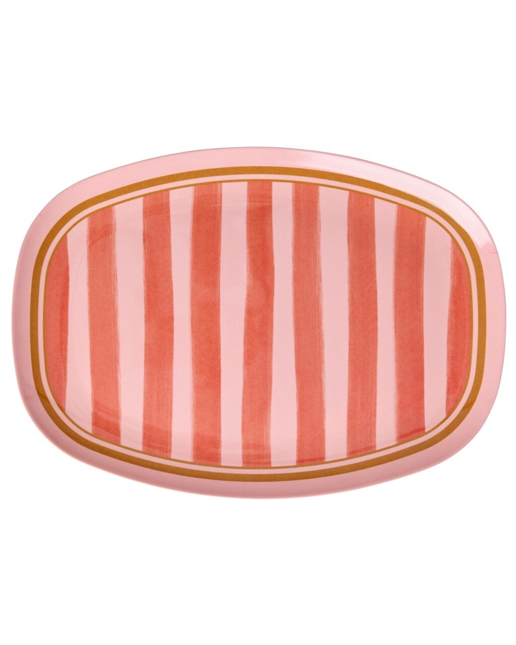 Groot ovaal dinerbord - roze - organic stripes