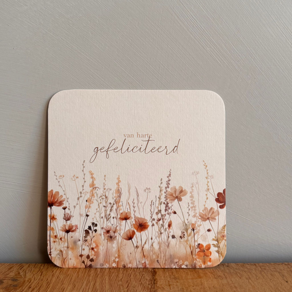 Kaart bloemen vierkant | van harte gefeliciteerd
