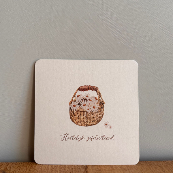 Kaart bloemenmandje | Hartelijk gefeliciteerd