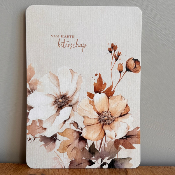 Kaart bloemen bruintinten | Van harte beterschap
