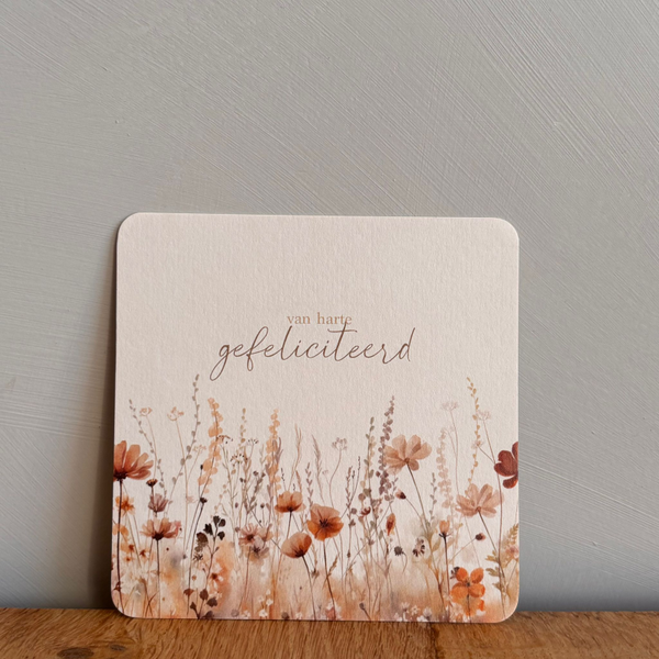 Kaart vierkant bloemen | van harte gefeliciteerd