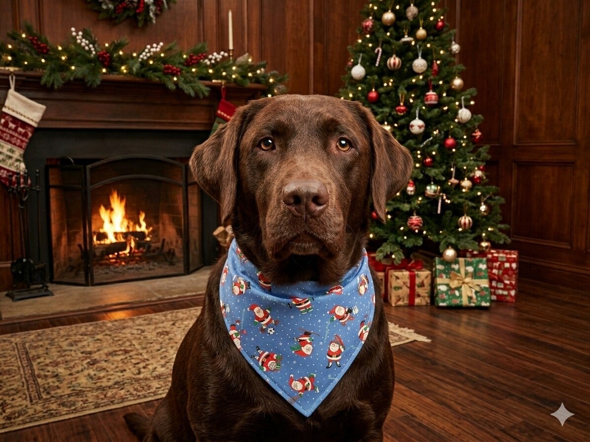 Holiday Pet Bandanas – Reindeer, Santa & Presents