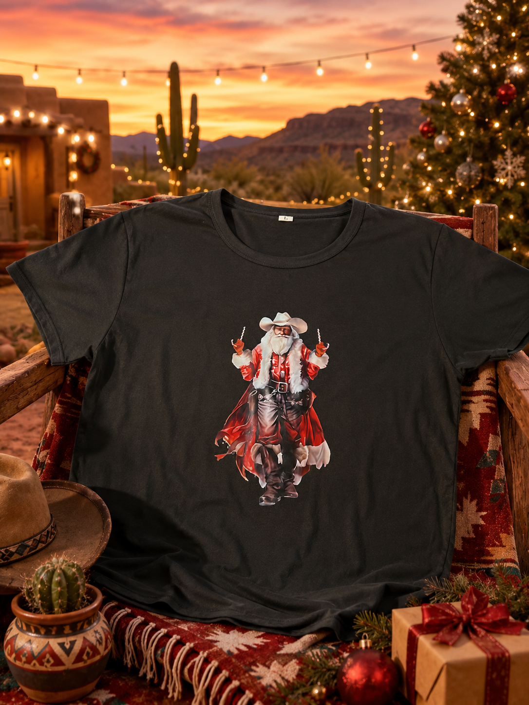 Men’s Cowboy Santa Christmas T-Shirt – Western Holiday Style