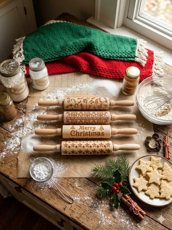 14" Engraved Christmas Rolling Pins – Festive Holiday Baking