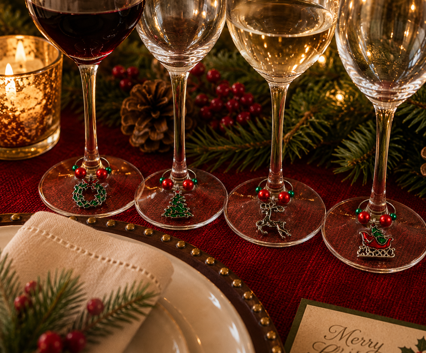 Holiday Wine Glass Charms – Set of 4
