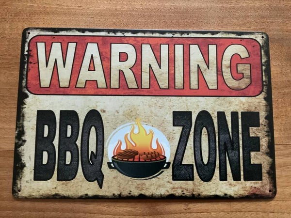 WARNING BBQ-Zone metalen reclamebord / wandbord (Old Look)