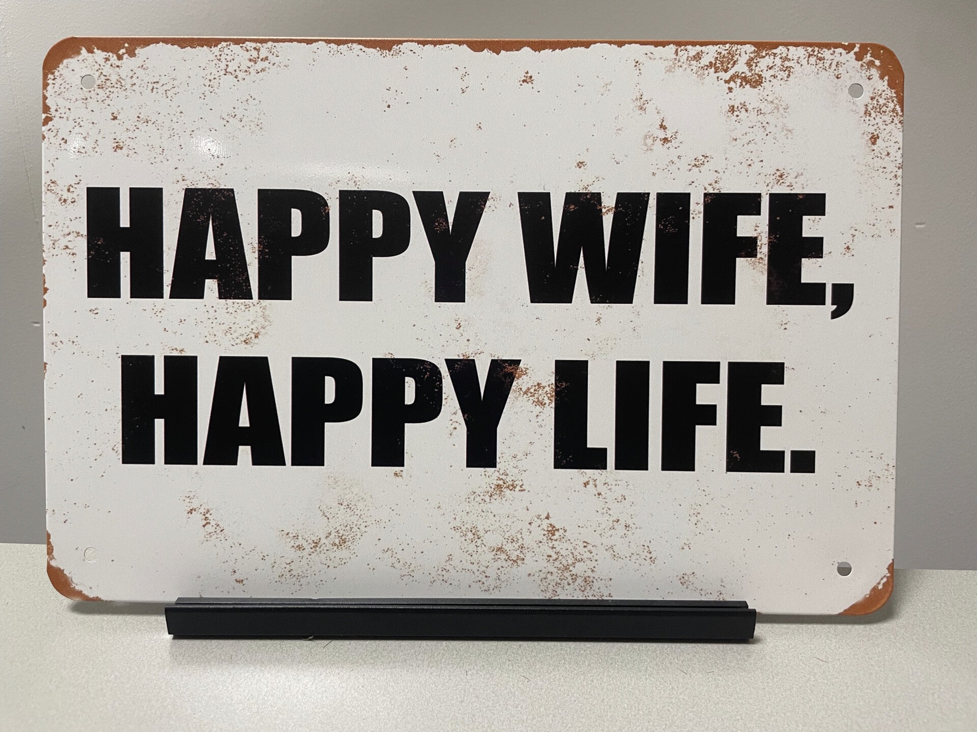 Happy wife, Happy life, metalen tekstbord (Old Look)
