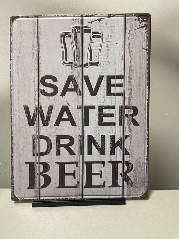 SAVE WATER DRINK BEER metalen tekstbord (Old Look,groot)