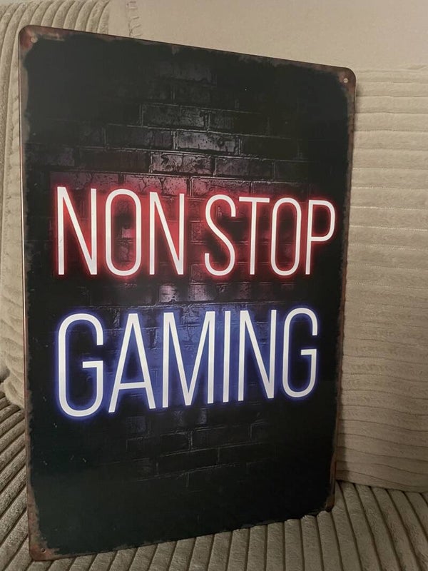 NON STOP GAMING metalen tekstbord (Old Look)
