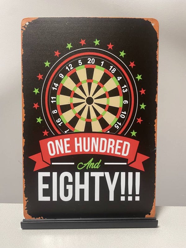 Darts One hundered and eighty!!!  180 , metalen tekstbord (Old Look)