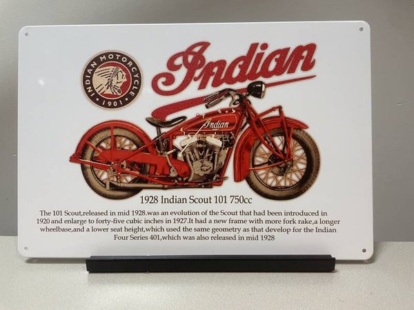 Indian Scout 101 750cc 1928  metalen reclamebord