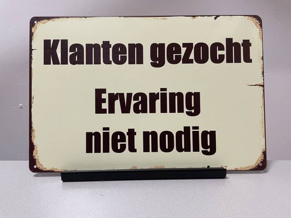Klanten gezocht, metalen tekstbord (Old Look)