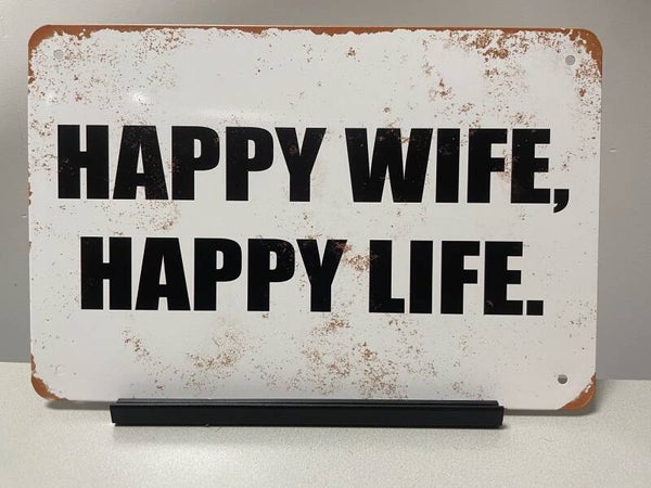 Happy wife, Happy life, metalen tekstbord (Old Look)