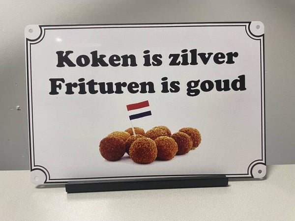 Koken is zilver metalen tekstbord