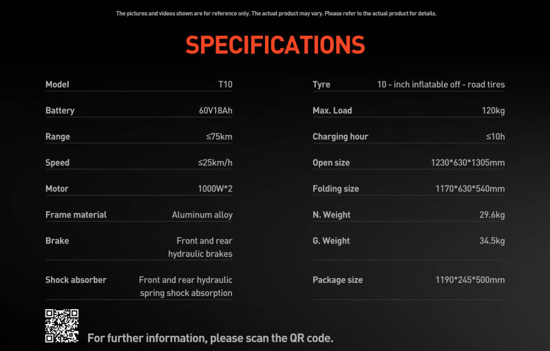 Joyor T10 Elektroscooter Spezifikationen