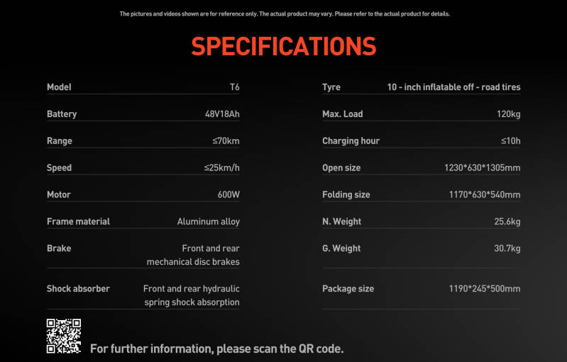 Joyor T6 Elektroscooter Spezifikationen