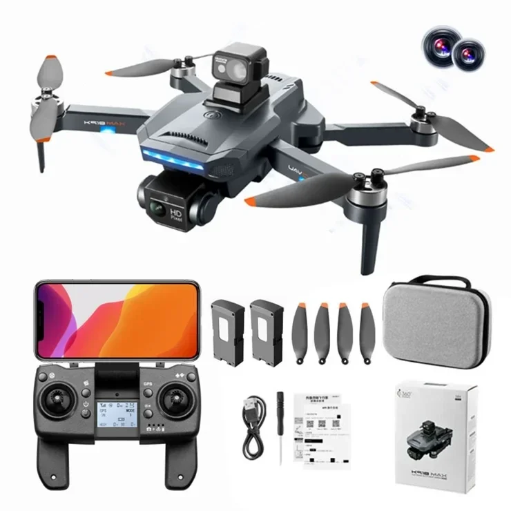 K918 MAX Brushless Obstacle Avoidance Drone GPS 4K Aerial Photography RC Quadcopter with 2 Batteries - Black