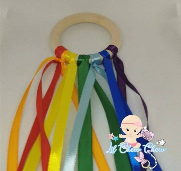 Teething ring with ribbon