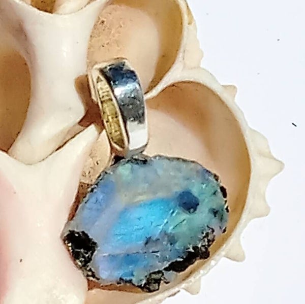 Blue Raw Opal Pendant