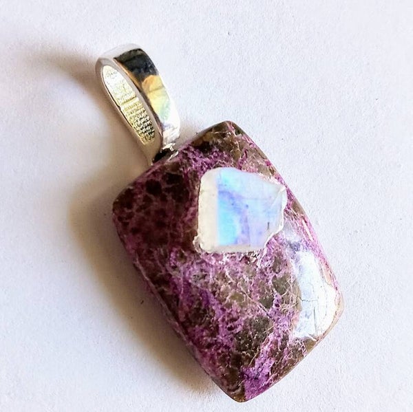 Natural Rhodolite and Moonstone Pendant