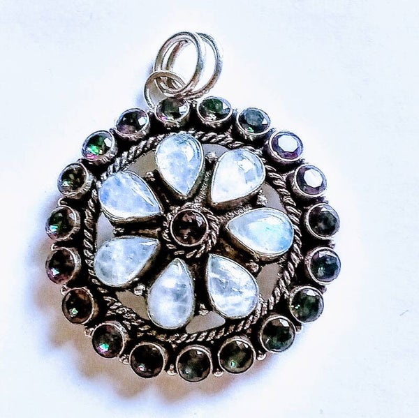 Natural Moonstone and Mystic Quartz Pendant