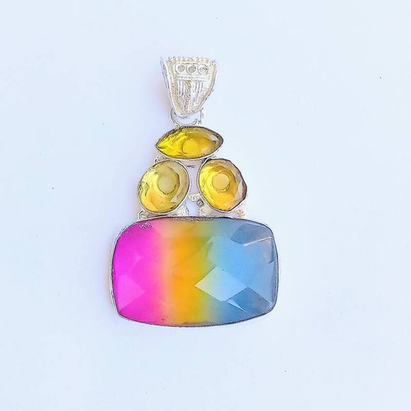 Tri Color Tourmaline Quartz Pendant