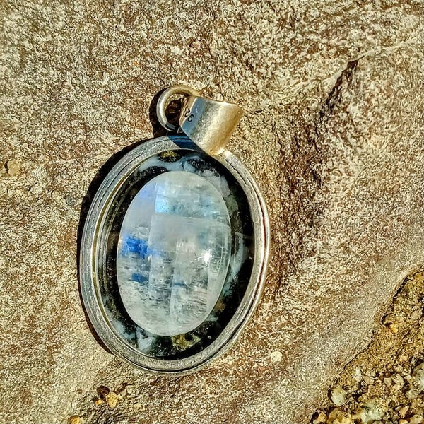 Snowflake Obsidian and Moonstone Pendant