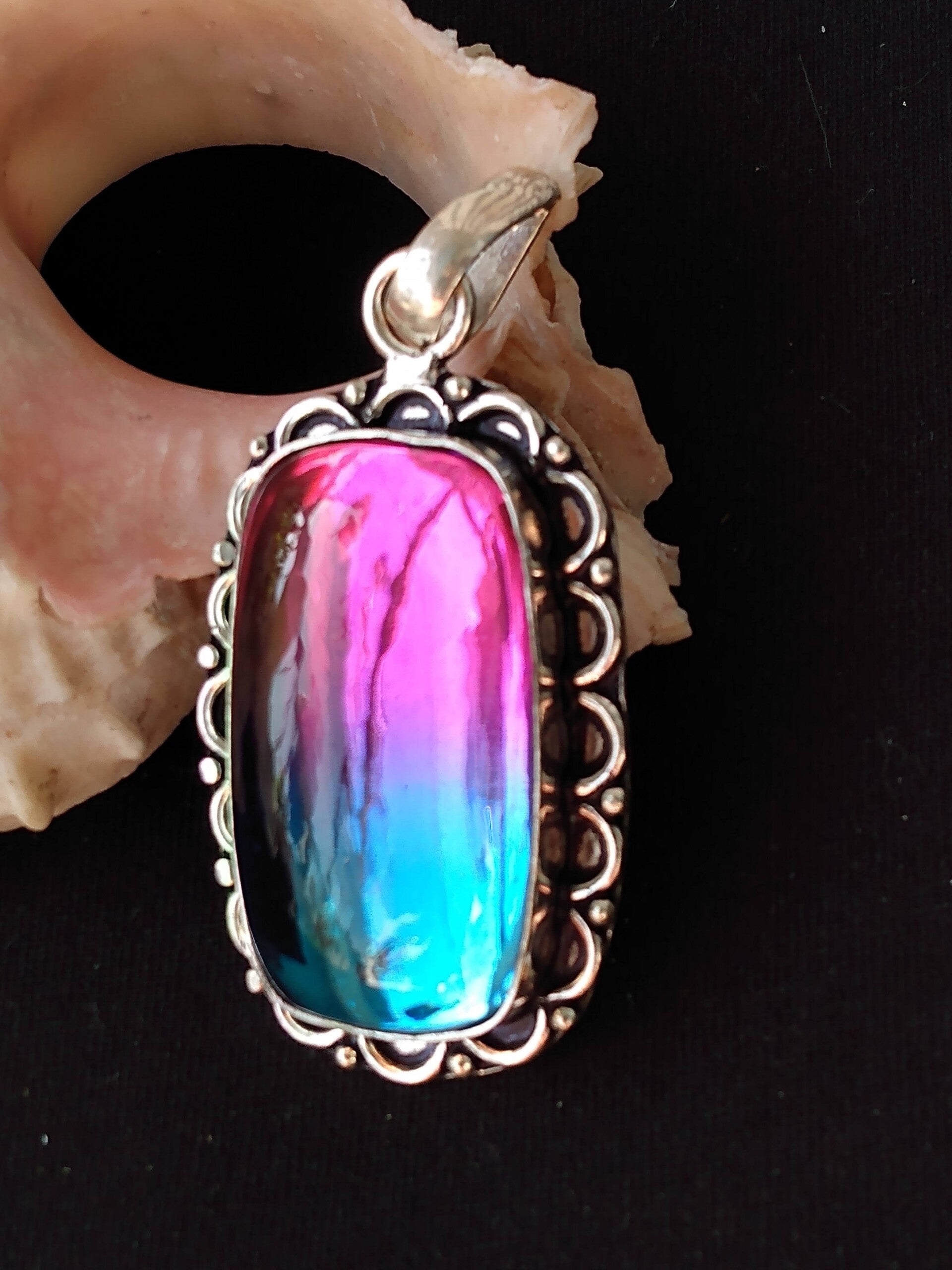 Bi Colored Quartz Sterling Silver Pendant