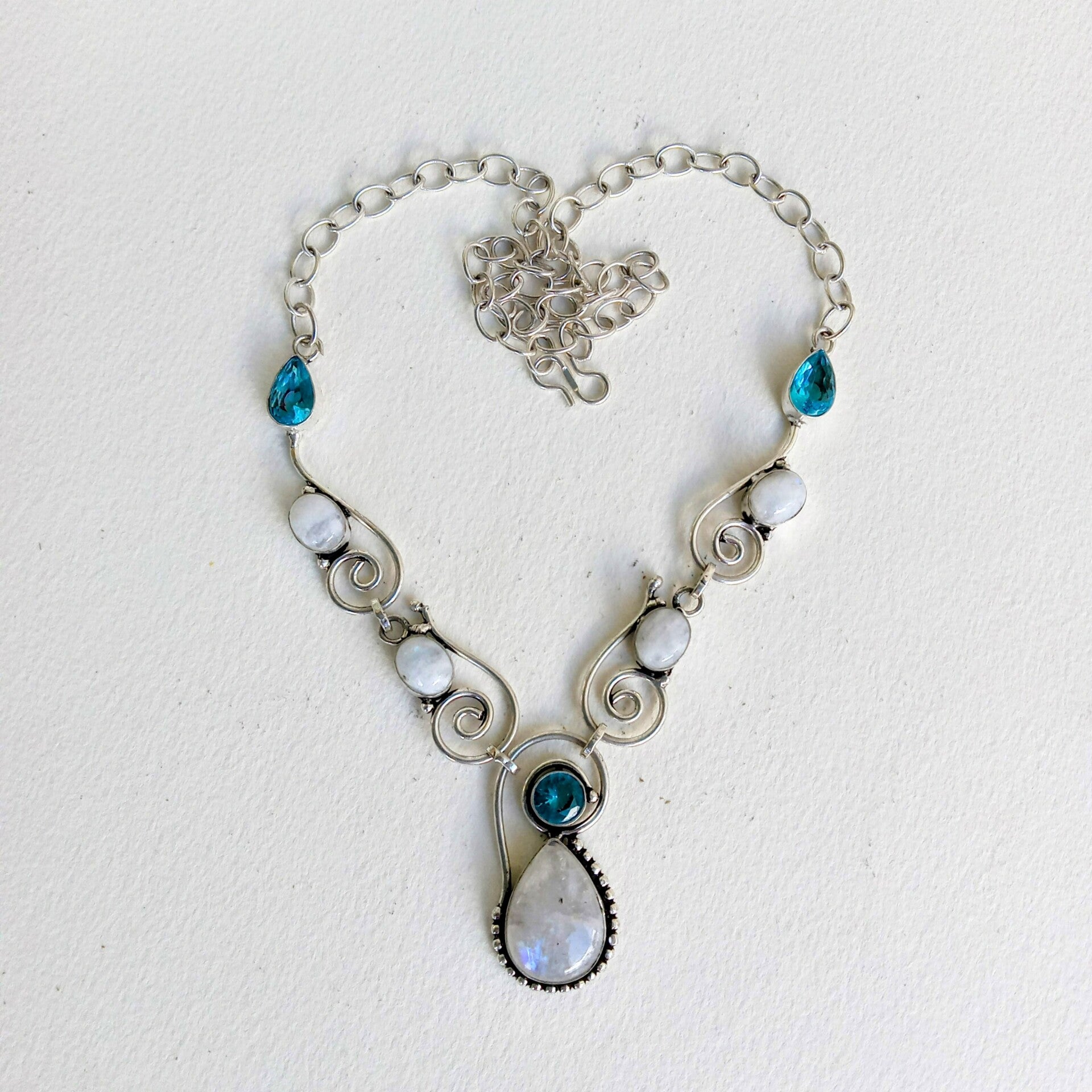 Natural Moonstone and blue Topaz Necklace