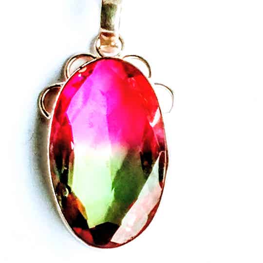 Bi Color Tourmaline Sterling Silver Pendant